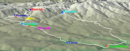 mapa 3D com projec��o do trilho na Serra da Estrela